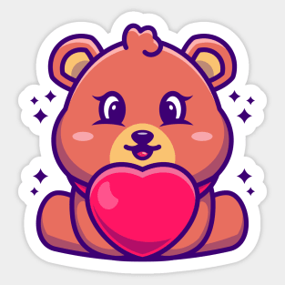 Cute baby bear cartoon with love Sticker